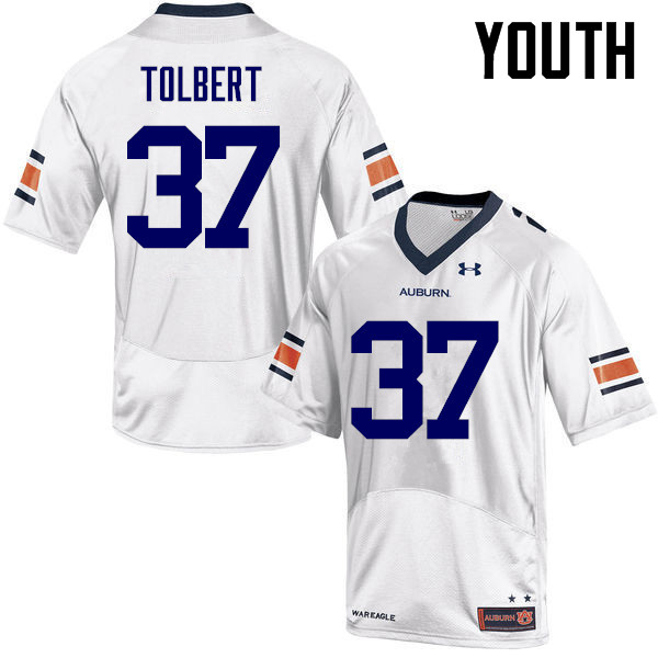 Youth Auburn Tigers #37 C.J. Tolbert White College Stitched Football Jersey